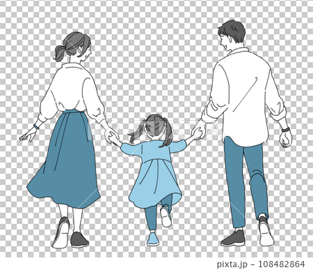 手を繋ぐ仲良しの家族 108482864