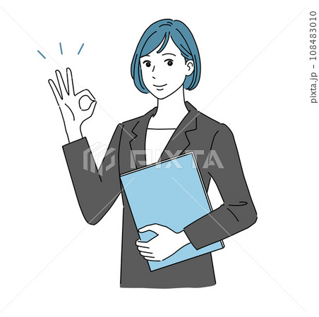笑顔でOKサインする女性会社員のイラスト素材 [108483010] - PIXTA