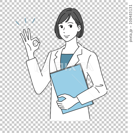 穿白大褂的女人微笑著表示“OK” 穿白大褂的女人微笑著表示“OK” 108483131