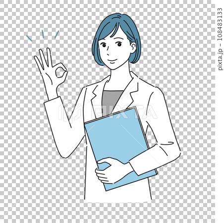 笑顔でOKサインする白衣の女性 108483133