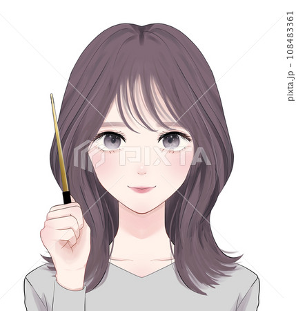 セミロングヘアの女性　指し棒 108483361