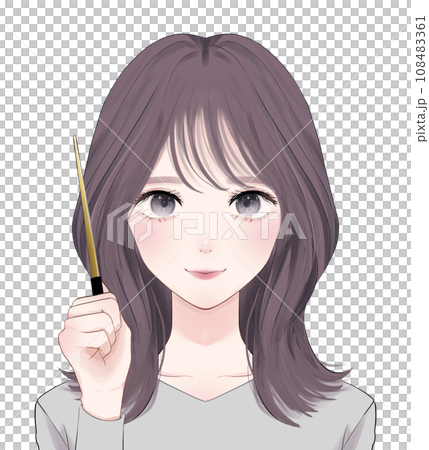 セミロングヘアの女性　指し棒 108483361