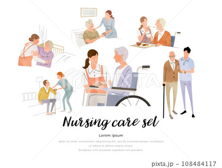 ベクターイラスト素材：介護、仕事、人物セット 108484117