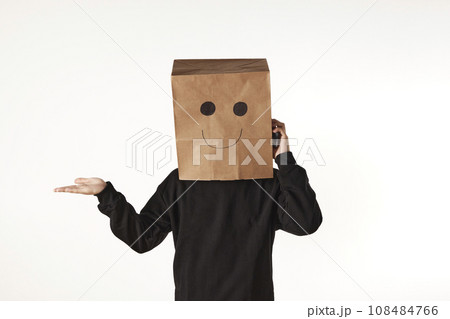 Various emotions and movements of the person wearing the mask. 108484766