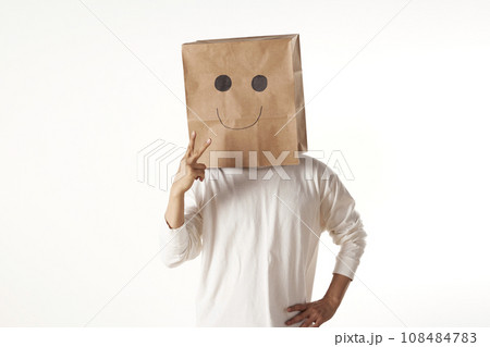 Various emotions and movements of the person wearing the mask. 108484783