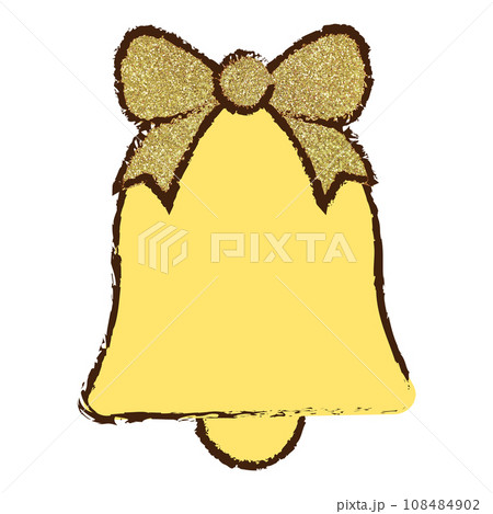 イラスト素材 クリスマス ベル リボン 手描き ゴールド イラスト素材 クリスマス ベル リボン 手描き ゴールド 108484902