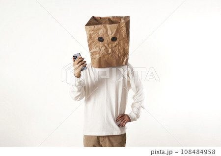 Various emotions and movements of the person wearing the mask. Various emotions and movements of the person wearing the mask. 108484958