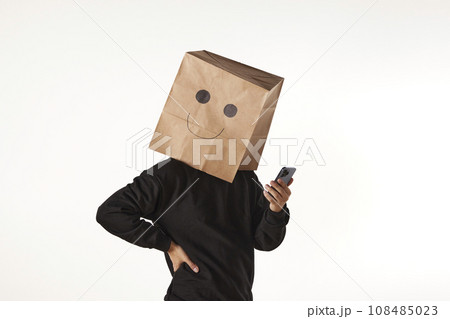 Various emotions and movements of the person wearing the mask. Various emotions and movements of the person wearing the mask. 108485023