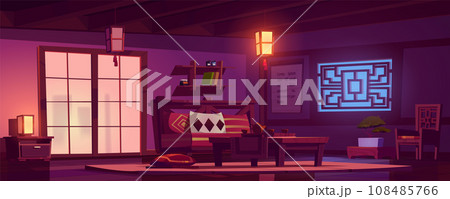 Chinese room in evening, table for tea ceremony Chinese room in evening, table for tea ceremony 108485766