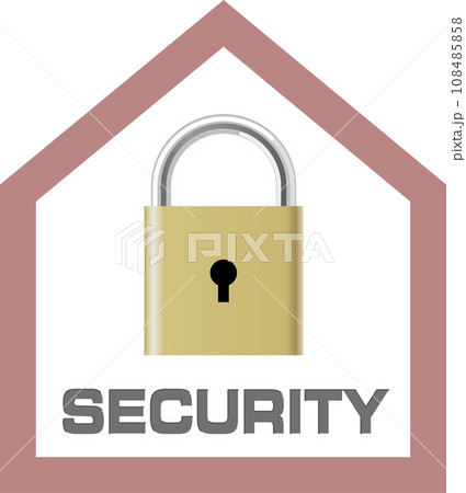頑丈なハウスと鍵で表現したセキュリティマーク 頑丈なハウスと鍵で表現したセキュリティマーク 108485858