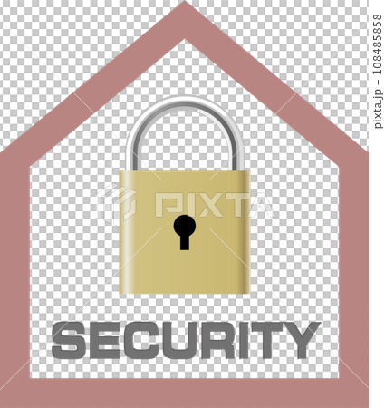 頑丈なハウスと鍵で表現したセキュリティマーク 頑丈なハウスと鍵で表現したセキュリティマーク 108485858