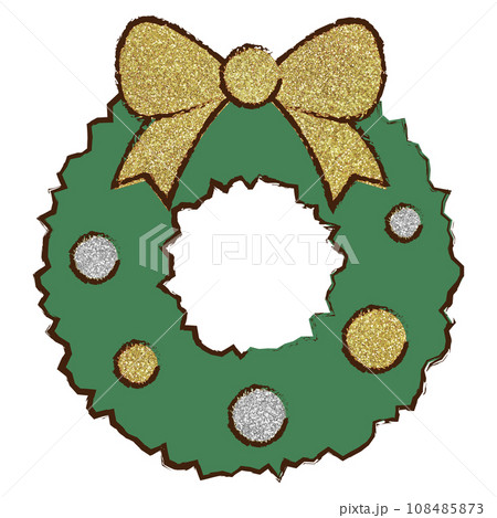 イラスト素材　クリスマスリース　手描き　シルバー　ゴールド 108485873