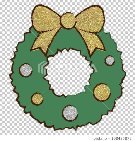 イラスト素材　クリスマスリース　手描き　シルバー　ゴールド 108485873