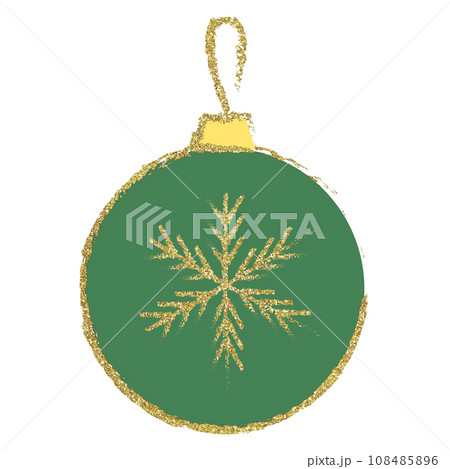 イラスト素材 クリスマスオーナメント 手描き 緑 ゴールド イラスト素材 クリスマスオーナメント 手描き 緑 ゴールド 108485896