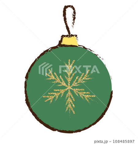 イラスト素材　クリスマスオーナメント　手描き　緑　ゴールド 108485897