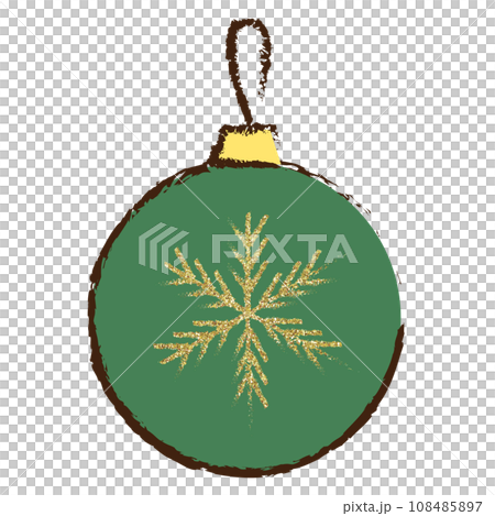 イラスト素材　クリスマスオーナメント　手描き　緑　ゴールド 108485897