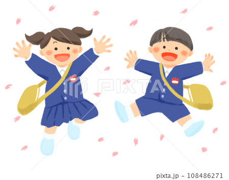 ジャンプする笑顔の制服を着た子どものイラスト 108486271