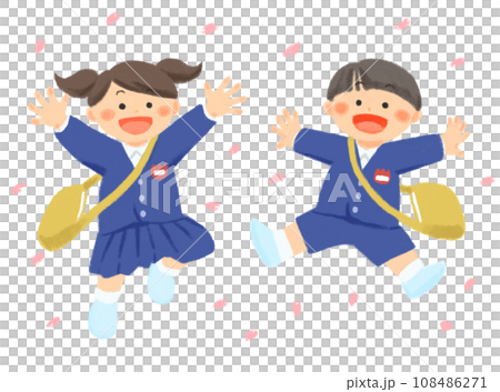 ジャンプする笑顔の制服を着た子どものイラスト 108486271