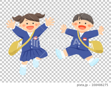 ジャンプする笑顔の制服を着た子どものイラスト 108486275
