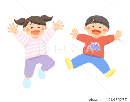 ジャンプする笑顔の子どものイラスト 108486277