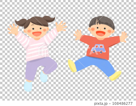 ジャンプする笑顔の子どものイラスト 108486277