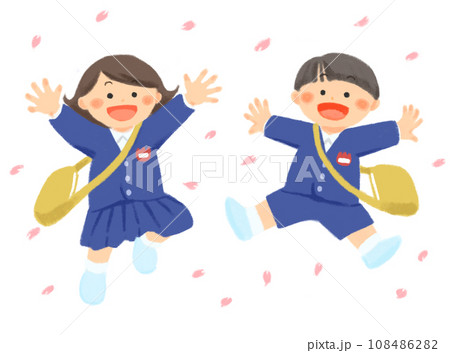 ジャンプする笑顔の制服を着た子どものイラスト 108486282