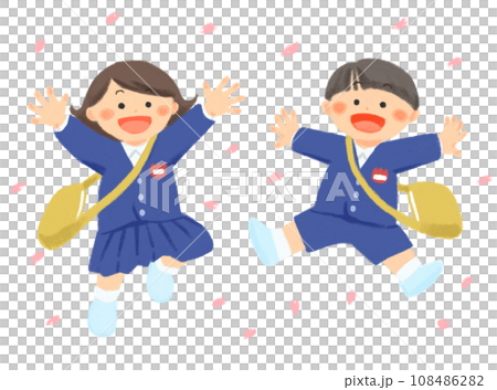 ジャンプする笑顔の制服を着た子どものイラスト 108486282
