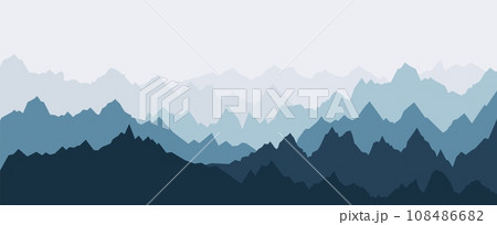 Mountains nature panorama. Rocks peaks, mountain silhouettes banner. Panoramic rocky landscape, decorative abstract decent vector background Mountains nature panorama. Rocks peaks, mountain silhouettes banner. Panoramic rocky landscape, decorative abstract decent vector background 108486682