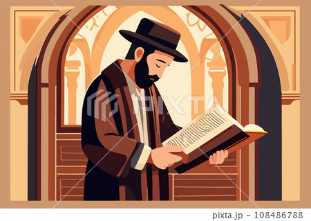 Reading Torah traditional Orthodox Jewish worshiper. Wrapped in tallit 108486788