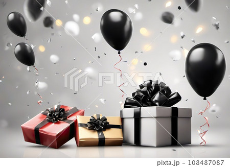 gift boxes with balloons on background, Great discount and sale promotion concept 108487087