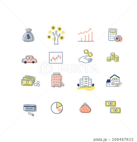 お金・投資・資産運用関連のアイコンセット お金・投資・資産運用関連のアイコンセット 108487615