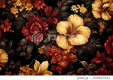 Vintage bouquet of flowers on a black background. Floral background. Vintage bouquet of flowers on a black background. Floral background. 108487932