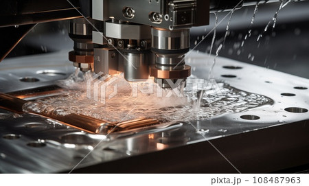 Machine using water pressure to cut through stainless steel materials 108487963