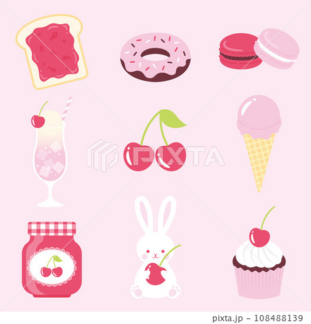 さくらんぼのスイーツのかわいいイラストセット 108488139