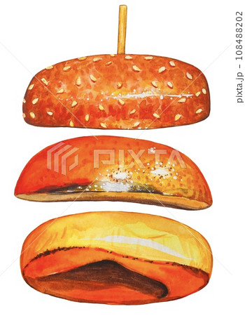 Burger buns, watercolor on white background 108488202