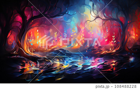 Abstract colorful musical background with notes, instruments. 108488228