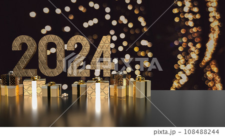 The 2024 gold and gift box for celebration concept 3d rendering. The 2024 gold and gift box for celebration concept 3d rendering. 108488244