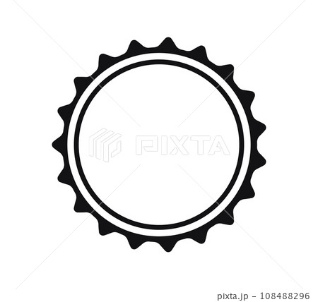 Beer bottle cap icon. Blank label in the shape of aluminum bottle cap. Top view. Soda or beer metal lid. Black and white flat icon. Vector illustration isolated on white background Beer bottle cap icon. Blank label in the shape of aluminum bottle cap. Top view. Soda or beer metal lid. Black and white flat icon. Vector illustration isolated on white background 108488296