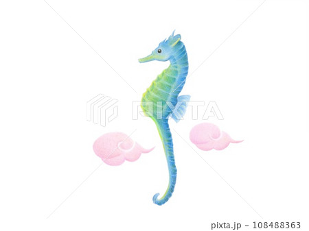 タツノオトシゴ 手描き 色鉛筆画 タツノオトシゴ 手描き 色鉛筆画 108488363