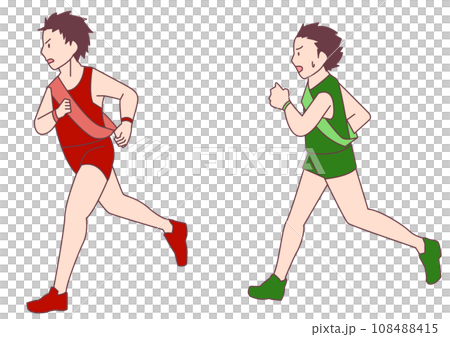 Two runners running in a relay race 108488415