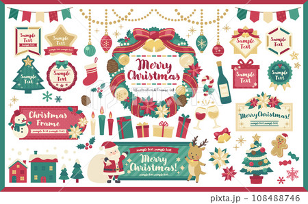 シンプルでかわいいクリスマスのイラスト・フレームセット 108488746