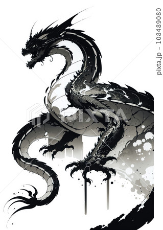 黒龍の水墨画のイラスト素材 [108489080] - PIXTA