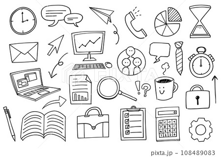 ビジネスをテーマにしたオフィス用具線画イラストセット 108489083