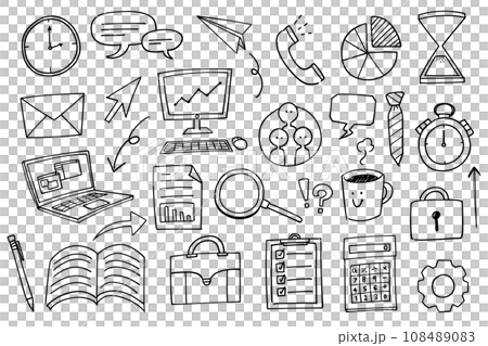 ビジネスをテーマにしたオフィス用具線画イラストセット 108489083