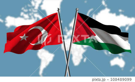 Turkish and Palestinian flags fly together 108489099
