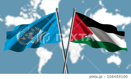 The United Nations flag and the Palestinian flag fly together 108489100