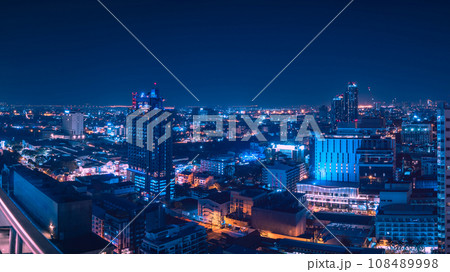 Cityscape panorama of Pattaya city at night in Chonburi, Thailand Cityscape panorama of Pattaya city at night in Chonburi, Thailand 108489998