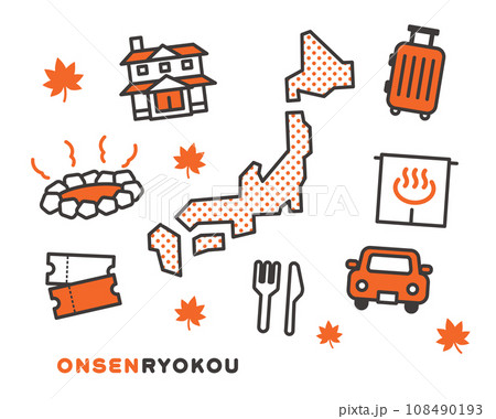 温泉旅行に関するアイコンのベクターイラスト素材 108490193
