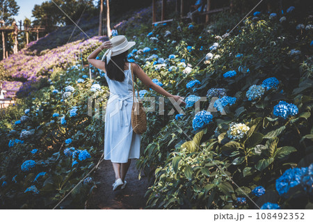Traveler asian woman travel in flower garden at Chiang Mai Thailand Traveler asian woman travel in flower garden at Chiang Mai Thailand 108492352