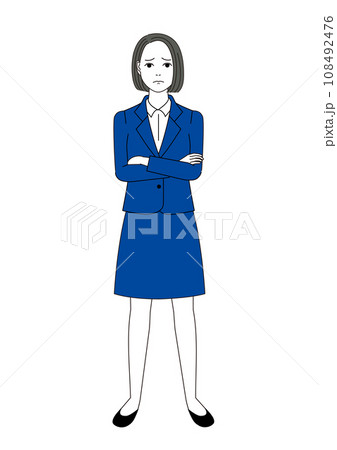 腕組みをして怒った表情をしているスーツ姿の女性 腕組みをして怒った表情をしているスーツ姿の女性 108492476